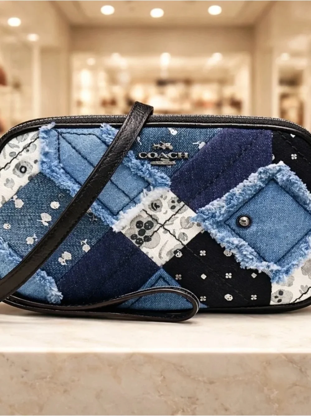 Coach Crossbody Clutch Bag in Canyon Quilt Denim Patchwork Leather